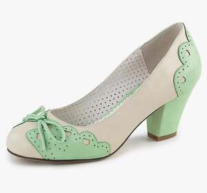 Pin Up Couture Wiggle-32 Cream & Mint Heart Cutout Bow Heels Size 8